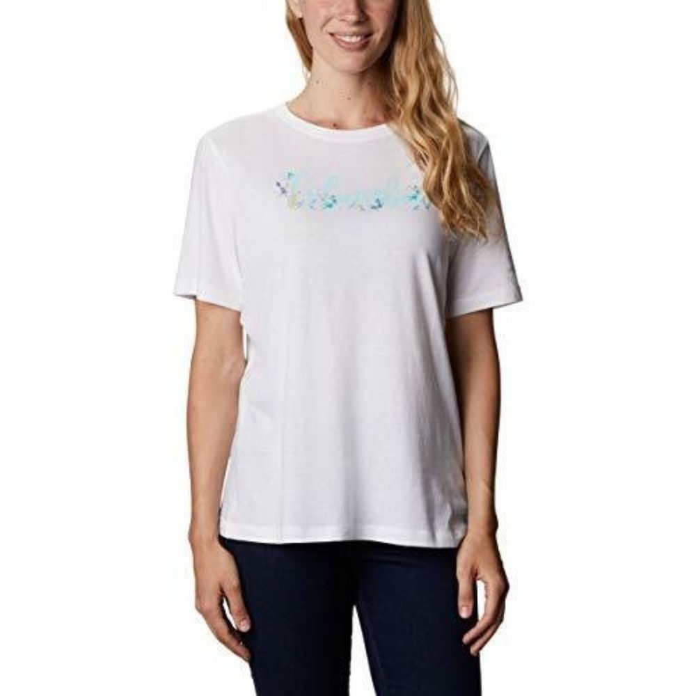 Columbia Women's Bluebird Day Relaxed Crew Neck, White/Wind Floral, 3X Plus